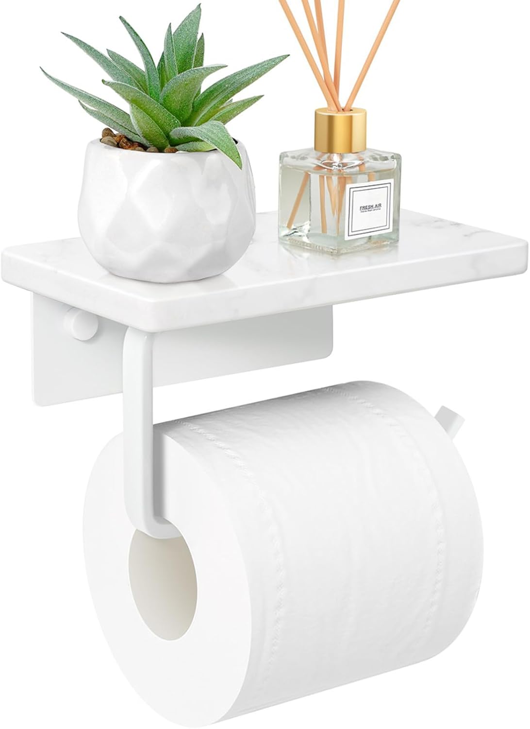 Homusthave Marble Toilet Paper Holder with Shelf, Toilet Paper Roll Holder Screw