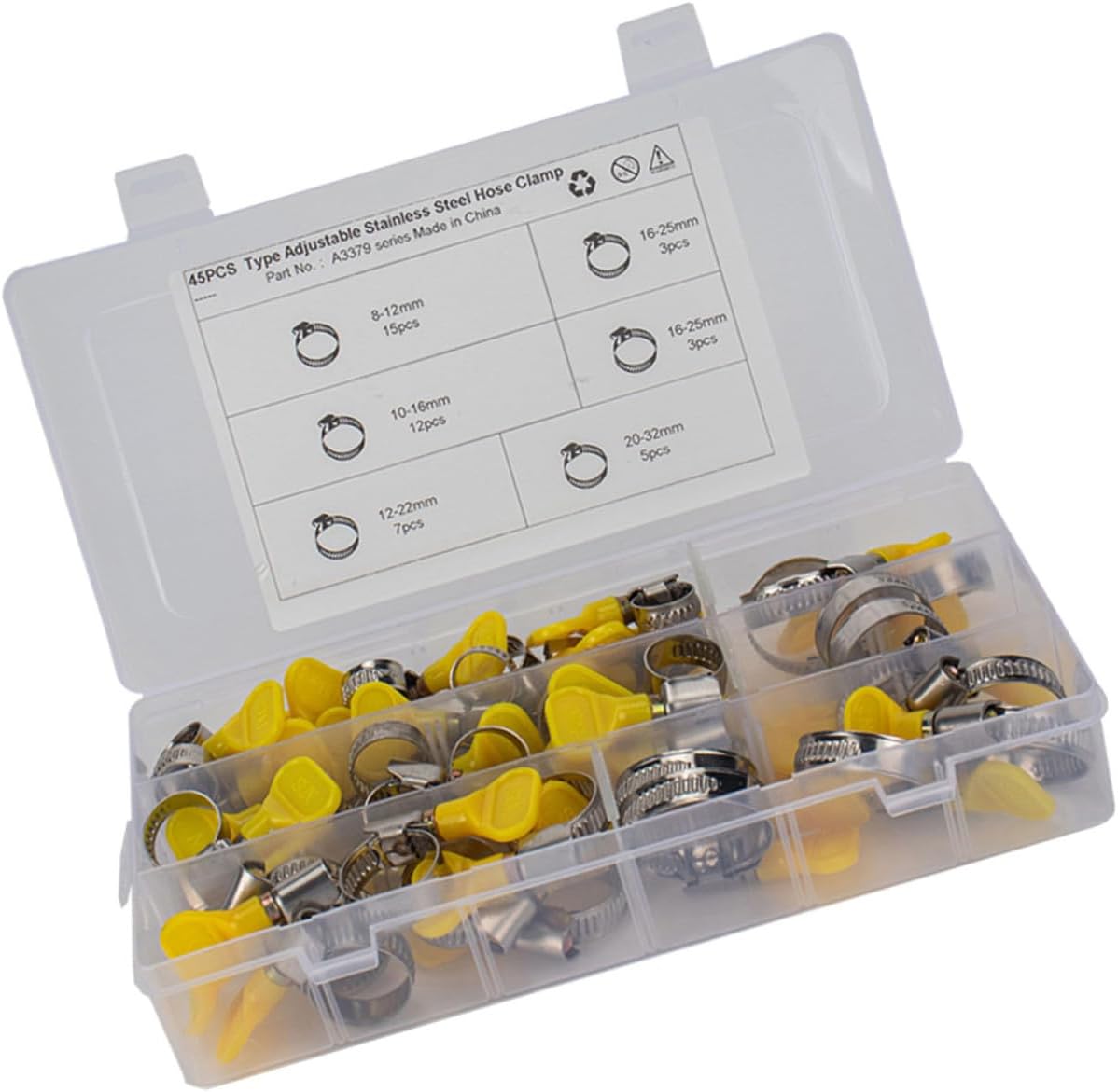 45pcs Stainless Steel Gas Hose Clips with Plastic Handles Fuel Hose Clamps Assortment Kit for Automotive Home Appliances Machinery Equipment Sealing Air and Liquid Pipes