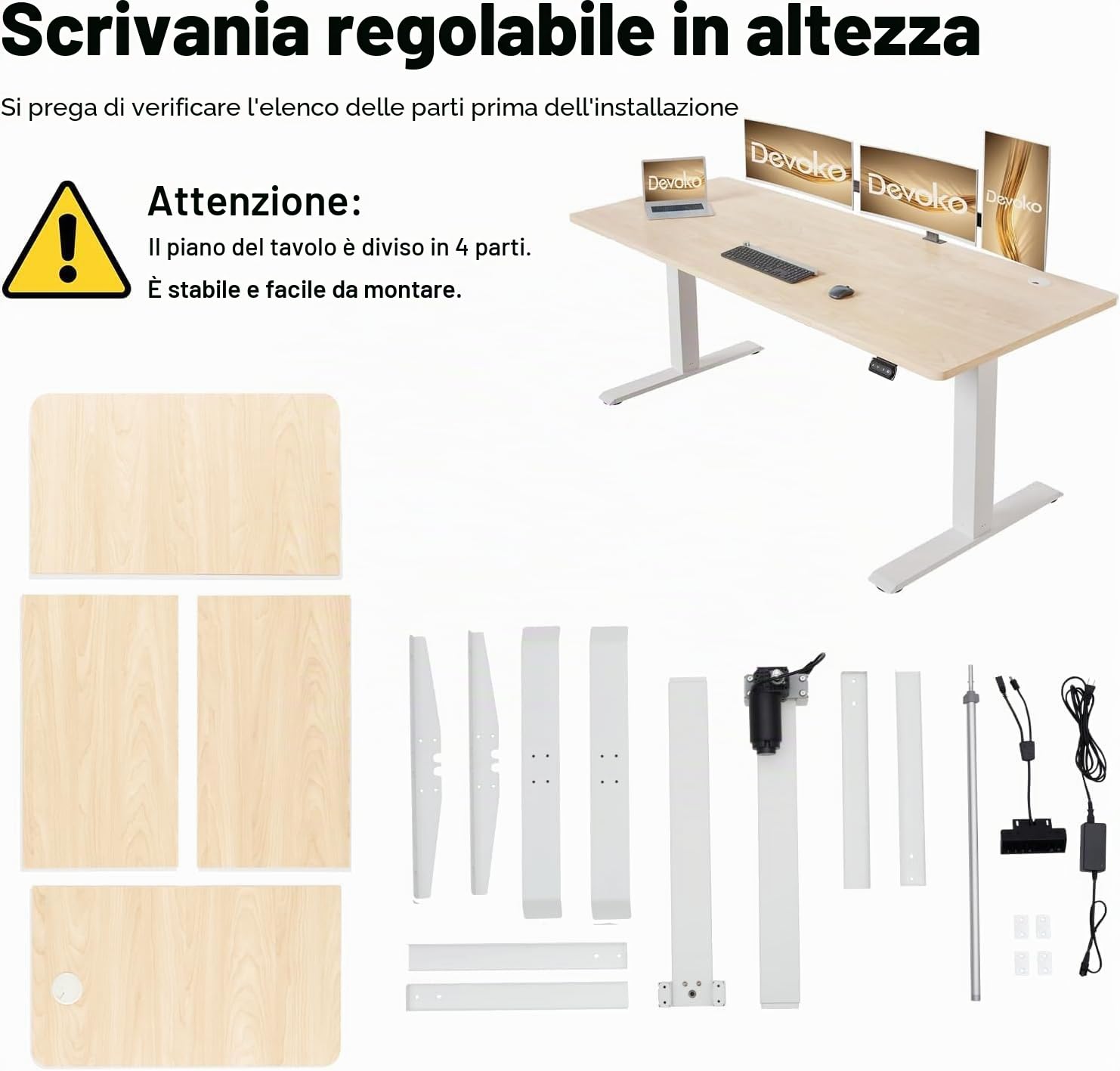 Devoko - Scrivania regolabile in altezza 160 x 70 cm con vassoio portacavi, scrivania stabile regolabile in altezza elettrica, scrivania per computer a 2 funzioni di memoria, tavolo da seduta