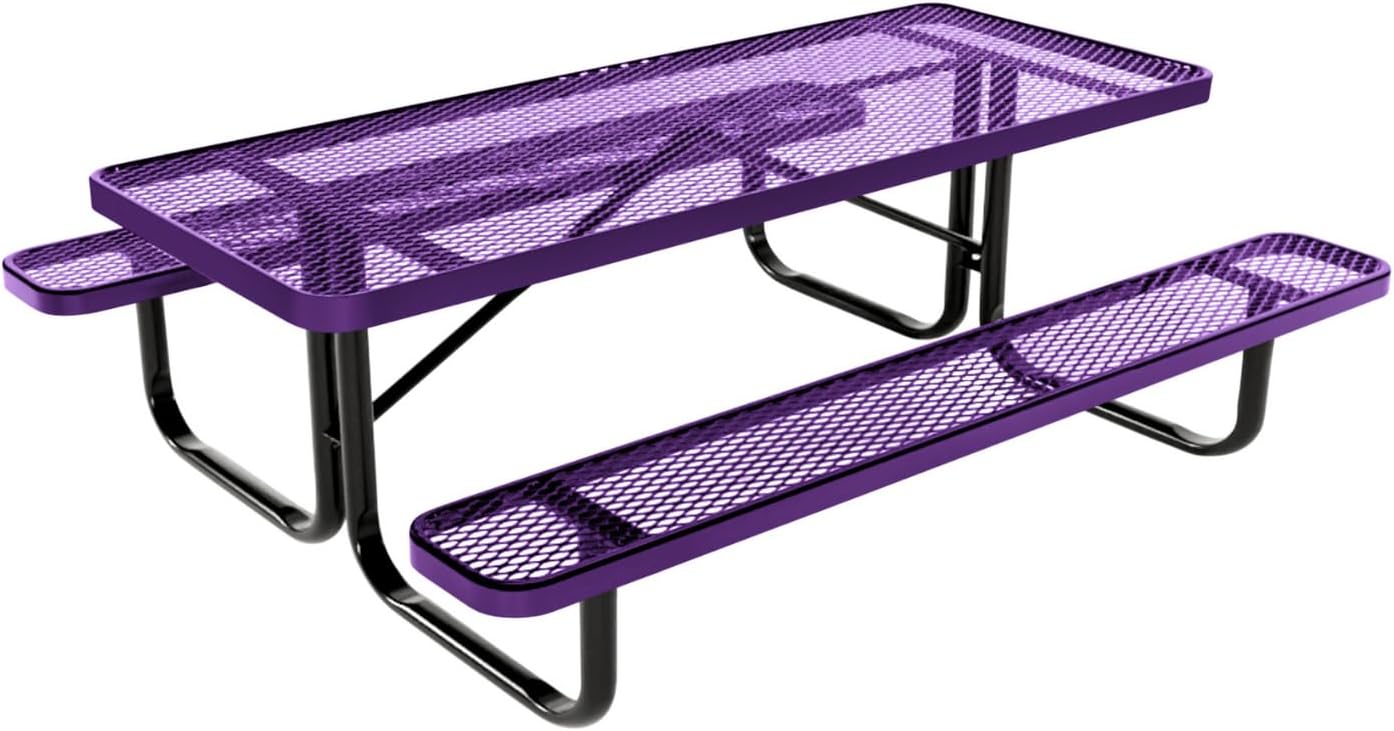 COATEDOUTDOORFURNITURE Heavy-Duty Portable Outdoor Kids Table, Expanded Metal Kids Picnic Table, Commercial-Grade Picnic Table, Made in America (6ft Rectangular, Childrens, Purple)