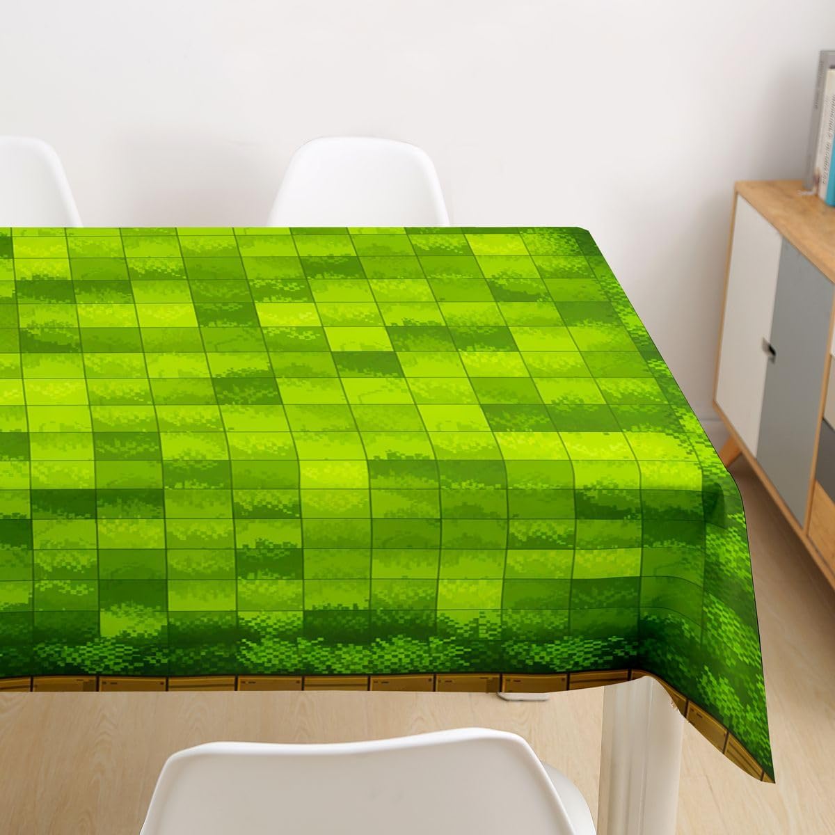 Castle Fairy Pixel Grass Land Tablecloths,Video Gamer Table Cloth,Pixelated Block Table Accessories for Kitchen Dining Room Decor,Retro Gaming Dining-Table Cover,55" Round image 2