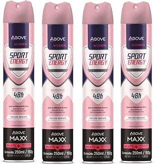 ABOVE Deodorant Women Spray, Sport Energy MAXX 48 Hours -Protects Against Sweat & Body Odor - Dry Anti Perspirant Women Spray, Instant Freshness - Alcohol Free - 5.29 oz (4 Pack)