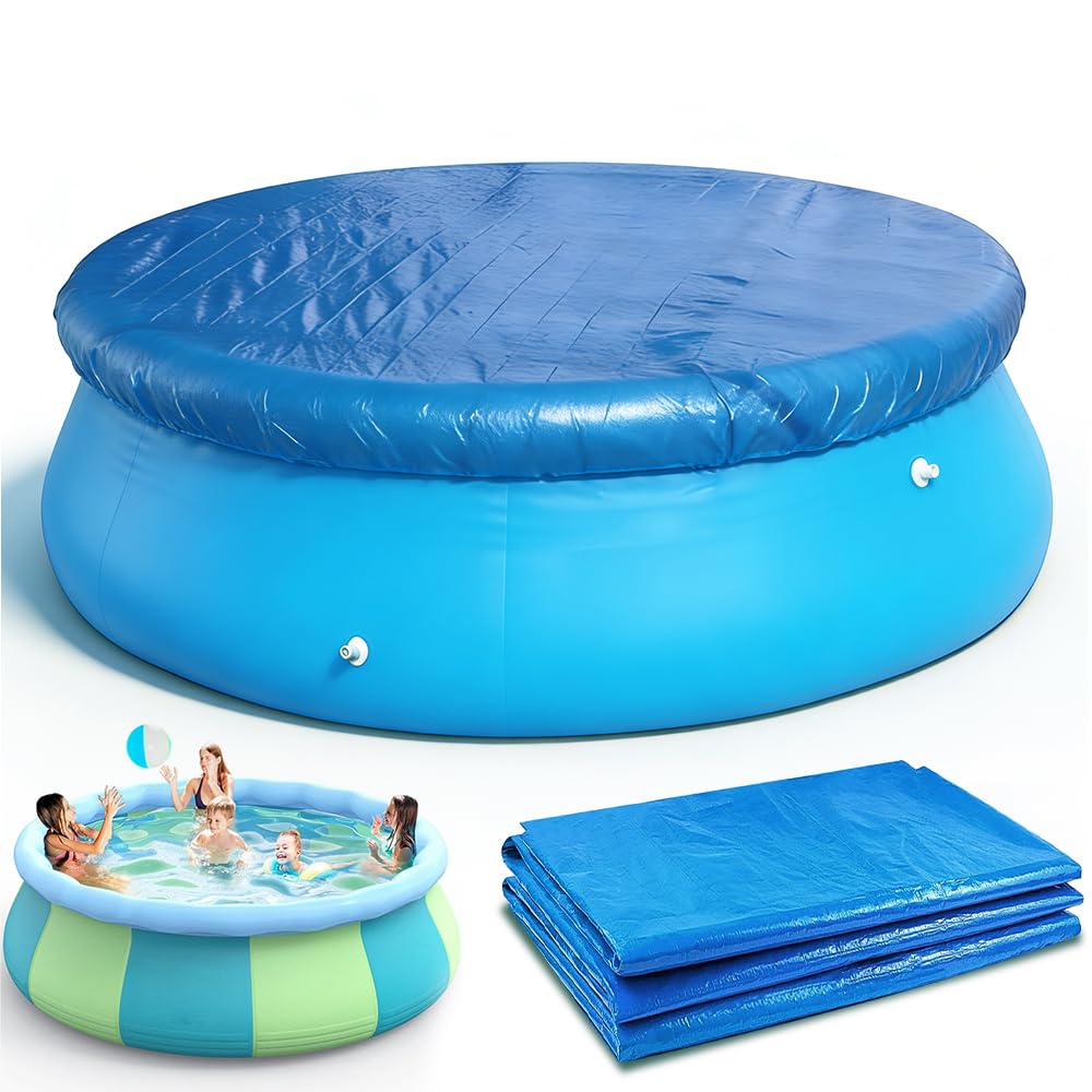 KUWUNG Round Pool Cover, Pool Cover Easy Set With Drawstring, Thick Swimming Pool Cover Anti-UV Waterproof Dustproof Debris-Free Water, Paddling Pool Cover for Round Above Ground Pools (12 ft)