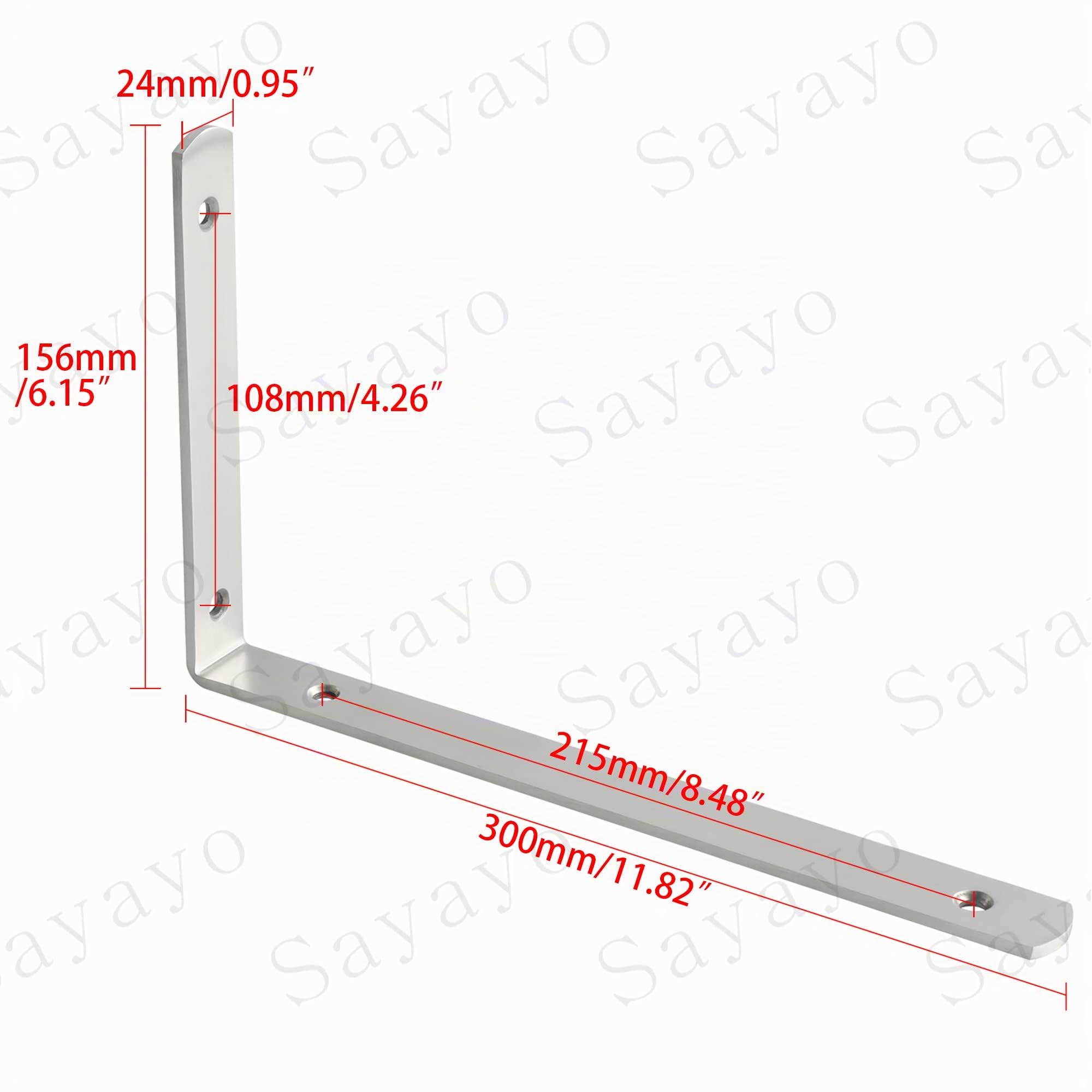 Sayayo Staffe per Mensole Pesanti Staffe per Mensole in Acciaio Inox Porta Mensole da Muro 4mm di Spessore Staffa Mensola da Parete Squadrette Angolari 300mm * 156mm, Argento, 2 Pezzi