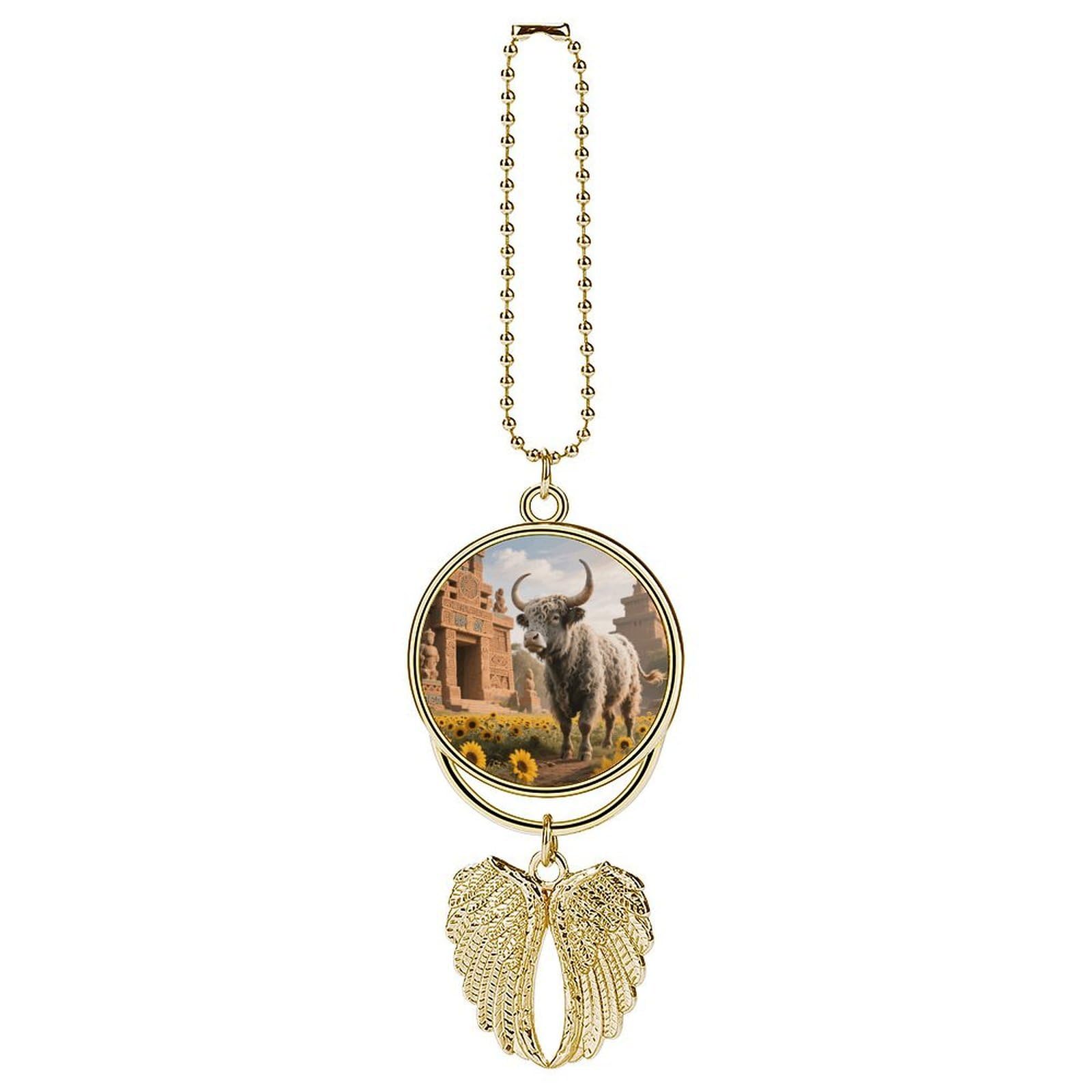Cow Sunflower Aztec Car Charm, Alloy Rear View Mirror Pendant, Bling Funny Car Hanging Ornament Gift for Women Men, Car Pendant Lucky Auto Interior Decoration Accessories Golden-Style