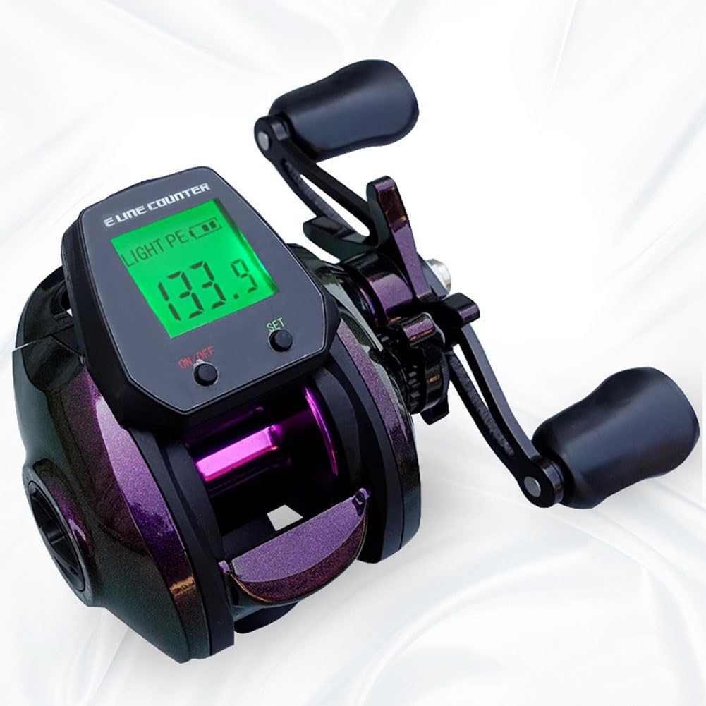 Carrete de pesca, 7.2:1 5+1BB Carretes de pesca digital con pantalla de alarma de mordida para agua dulce o salada, mano izquierda
