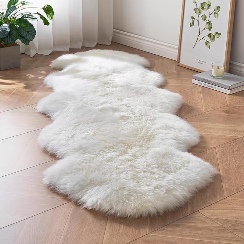 SXYHKJ Faux Lammfell Schaffell Teppich Lammfellimitat Teppich Longhair Fell Optik Nachahmung Wolle Bettvorleger Sofa Matte (60 x 160 cm, Weiß)