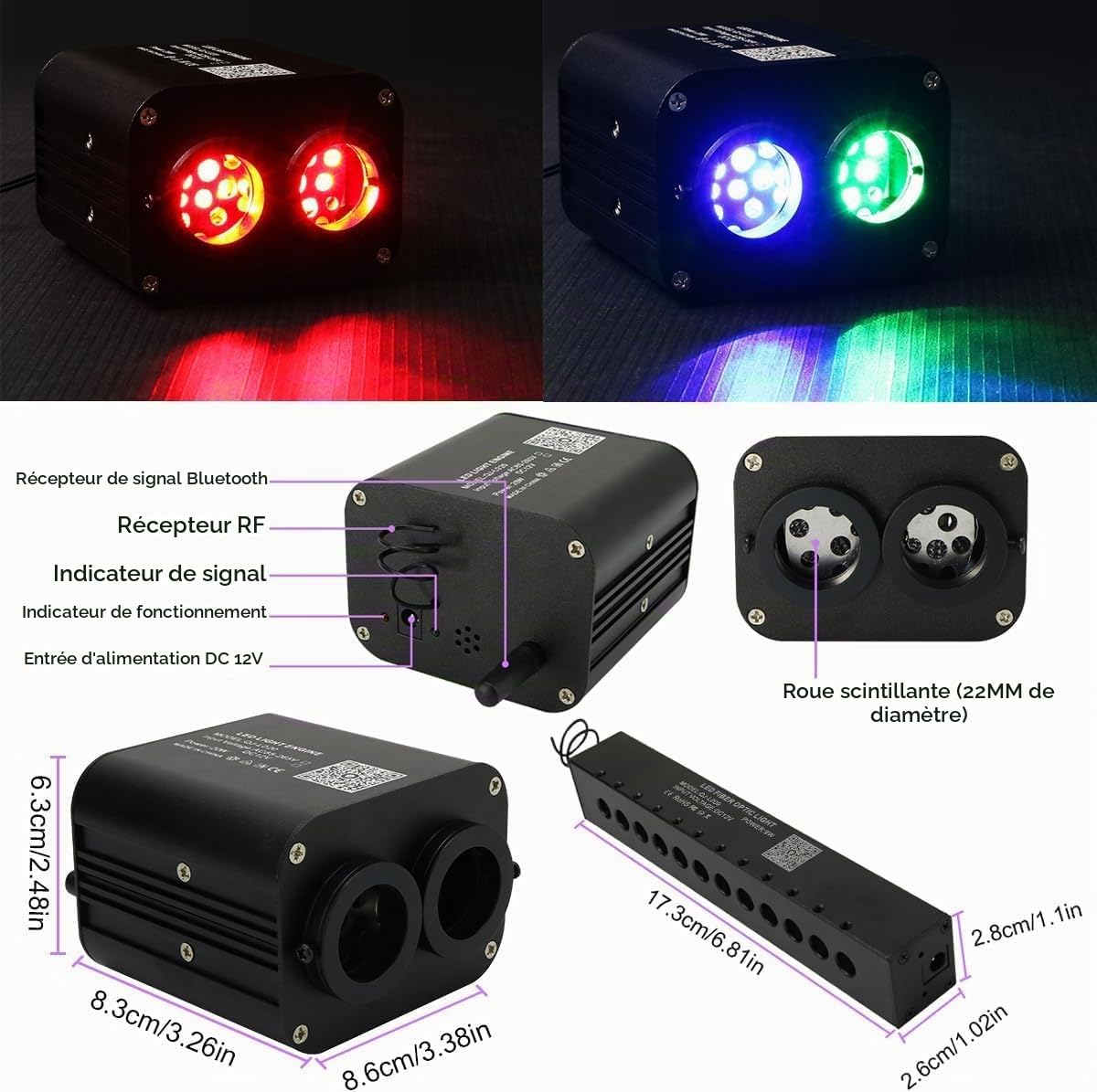 20W Twinkle Voiture Fibre Optique Lumière pour Voiture，Meteor+860pcs*(0.03+0.04+0.06in)*13.1ft, Commande vocale/APP/télécommande RGBW Source de lumière LED Fibre Optique Star Plafonniers Kit