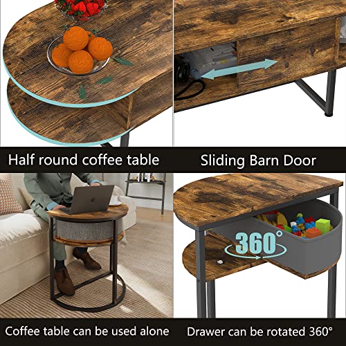 Furniouse 2 In 1 Unique Detachable Nesting Set Of 2, Semicircle And Ellipse Living Room Table Set, Industrial Modern Style Coffee Tables #TOP4