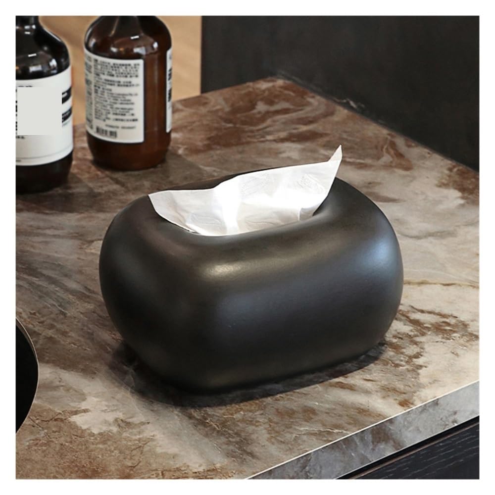 Uchwyt na pudełko na chusteczki Proste ceramiczne pudełko na chusteczki, ozdoba na biurko, serwetka do salonu i jadalni(Black)