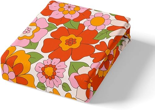 Miniatura 5 de Groovy - Sábanas de flores con bolsillo profundo, sábana bajera ajustable de 60S, 70S, 80S, diseño de flores hippie bohemio, juego de sábanas retro