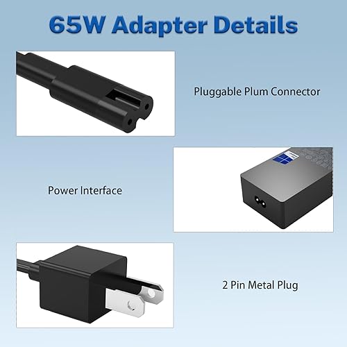 Miniatura 5 de Cargador para portátil de 65 W, 44 W, 1796, 1706, 1800, 1625, compatible con Microsoft Surface Pro 10 9 8 7+ 7 6 Windows 5 4 3 2 Fit Model 1876 1943