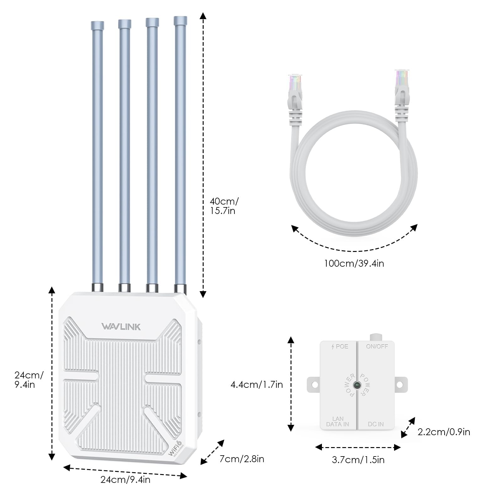 WAVLINK Punto di Accesso WiFi6 per Esterni, WiFi Esterno a Lungo Raggio, Extender Mesh Dual Band 2.4G+5G AX3000 con PoE/Antenne ad Alta Guadagno 4x8dBi/IP67 Protezione Atmosferica/Amplificatore di