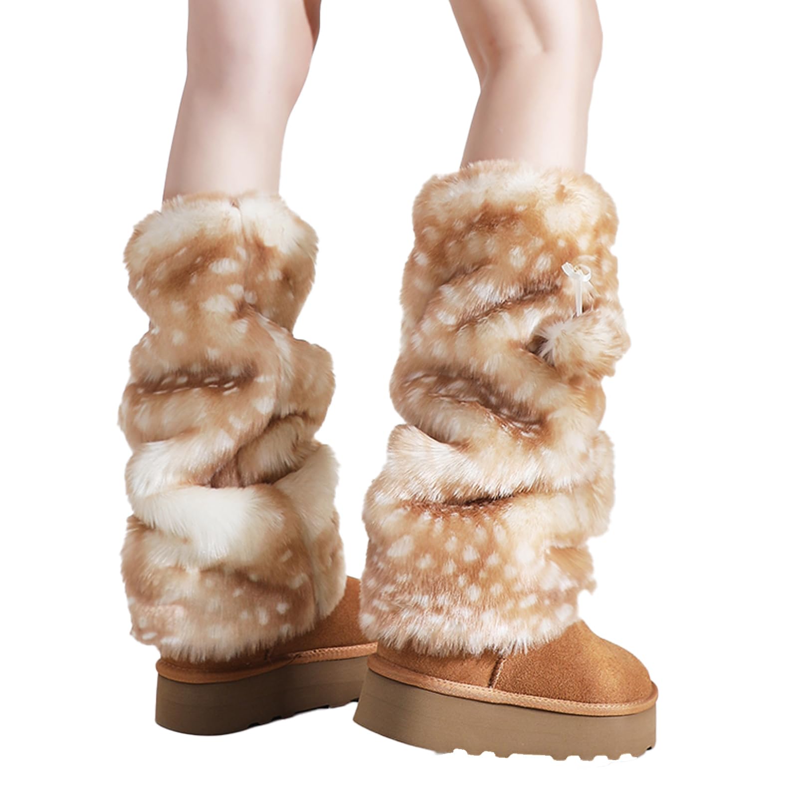 GXJIXf Deer Leg Warmers, Deer Print Leg Warmer, deer Hat with Lace Brim, Kawaii Christmas Accessories (Leg Warmer)