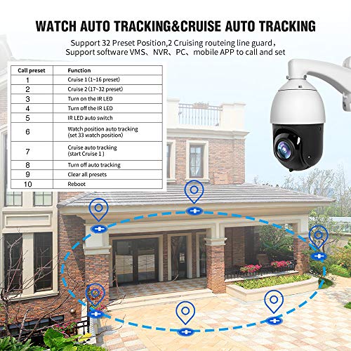 Eversecu 1080P Auto Tracking 30X Zoom Ip Ptz Cctv Camera With An External Poe Splitter, Rtsp For Online Streaming With Long Range Infrared Night Vision Outdoor High Speed Dome Security Camera #TOP2