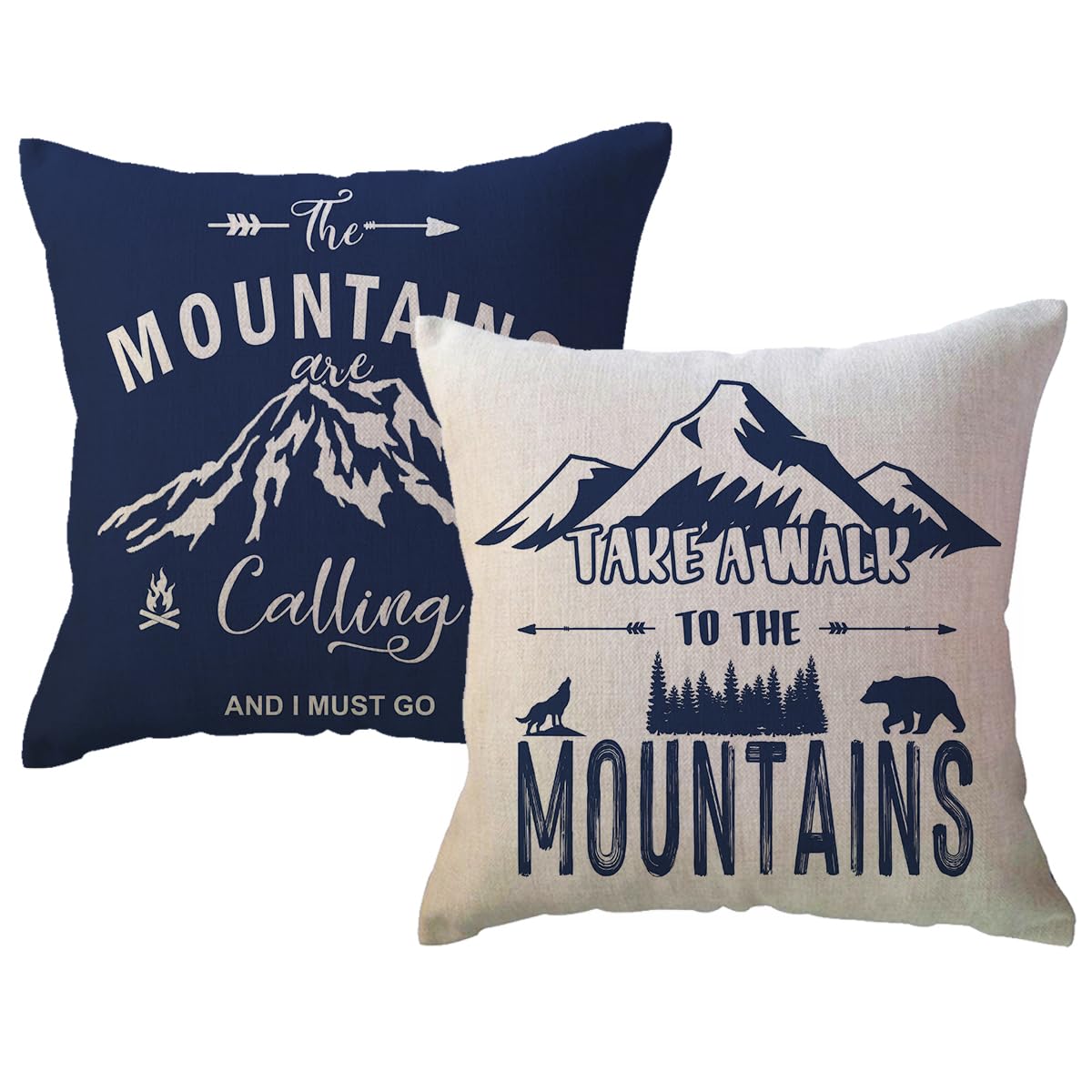 2Pack Camper Throw Pillow Covers Outdoor Adventure Mountain Forest Trees Pillowcases 18 x 18 Inch The Mountains are Calling Adventure Decorative