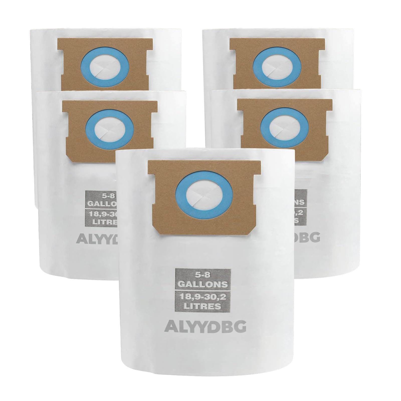 Universal 2-1/2" Port 5-8 Gallon Vac Bags, ALYYDBG Type E 90661 9066166, Type H 90671 9067133; VF2004, VHBS VDBS High- Efficiency Disposable Vacuum