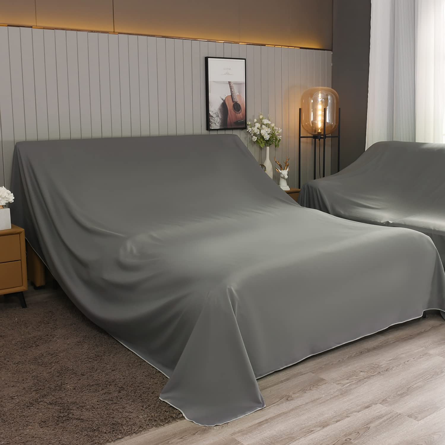 OKYUK Sectional Couch Covers Drop Cloths, Extra Large Polyester Bedspread Furniture Protector Cover Sofa Storage Recliner Cover Dust Cover, Washable (240 x 700 cm, Grey)
