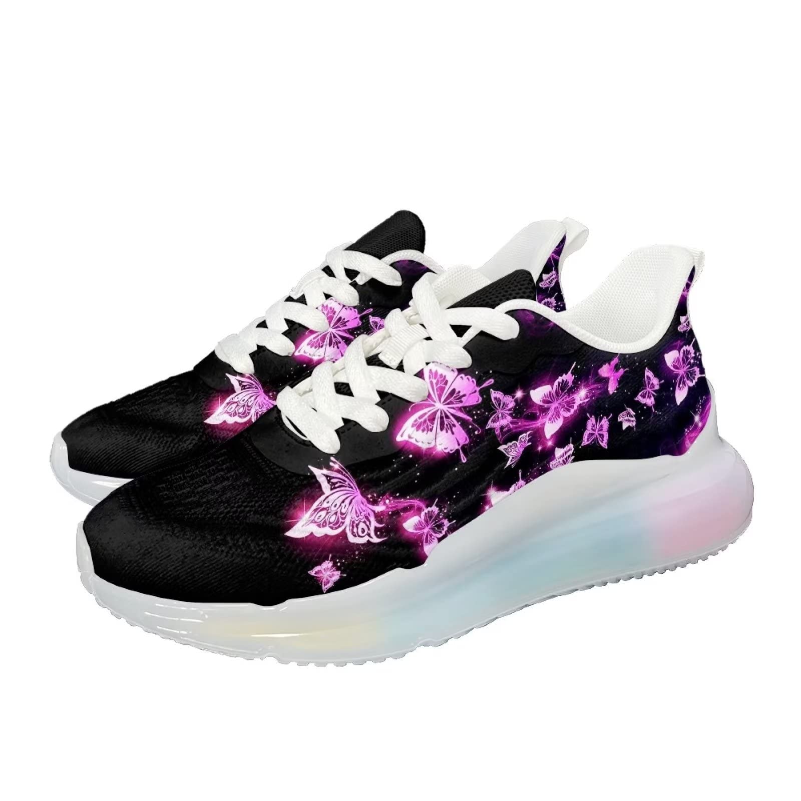 Scarpe da ginnastica da donna, da corsa, in rete, da palestra, da passeggio, Farfalla viola., 40 EU