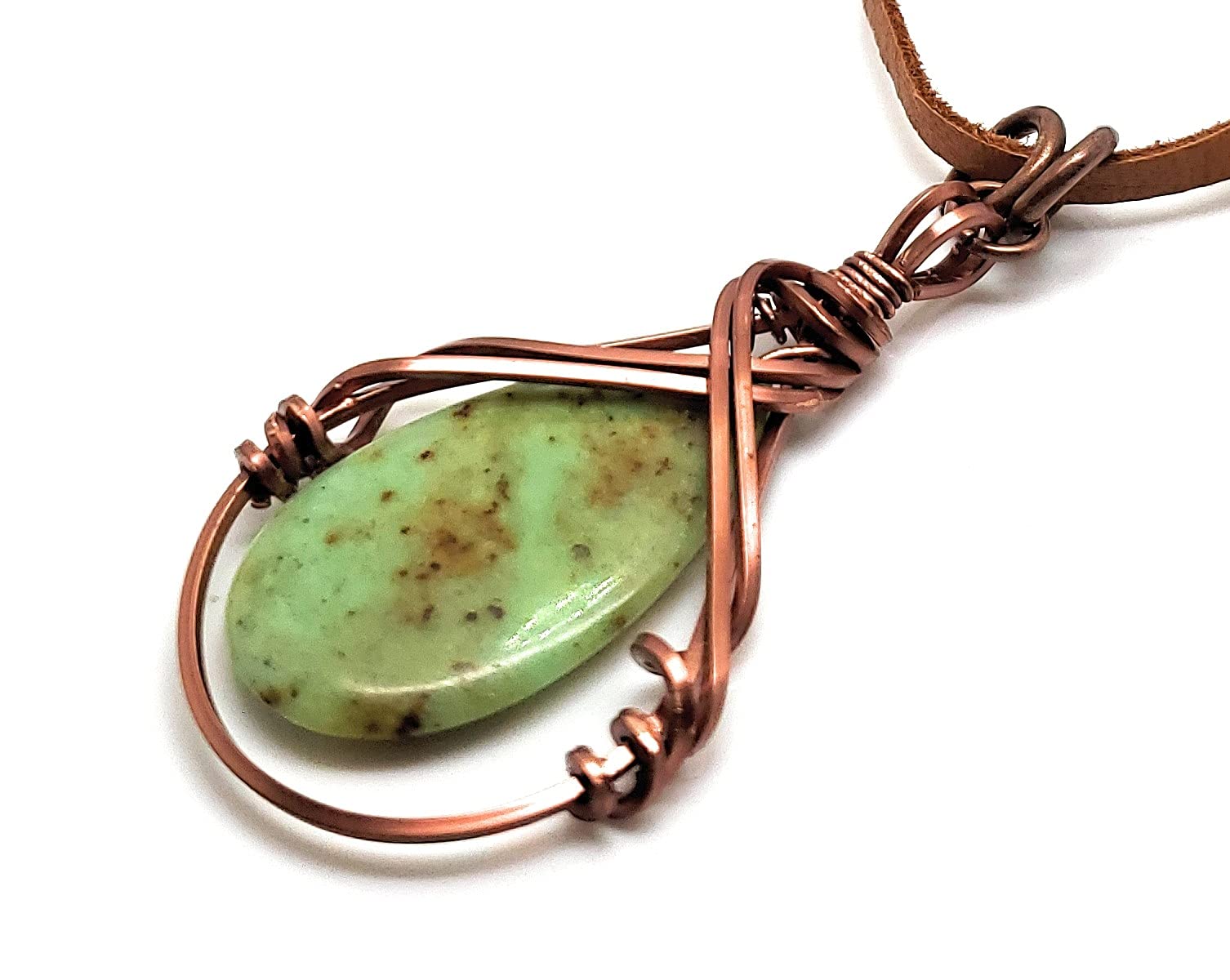 Chrysoprase Stone Wire Wrapped Necklace Copper Square Wire
