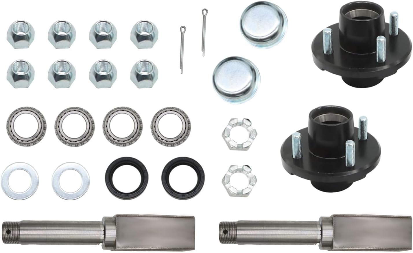 2 Sets Trailer Hub Axle Kits 4 Bolts on 4 Inch Circle Compatible with 2000 lbs Axles with 1-1/16 Inch Straight Spindles