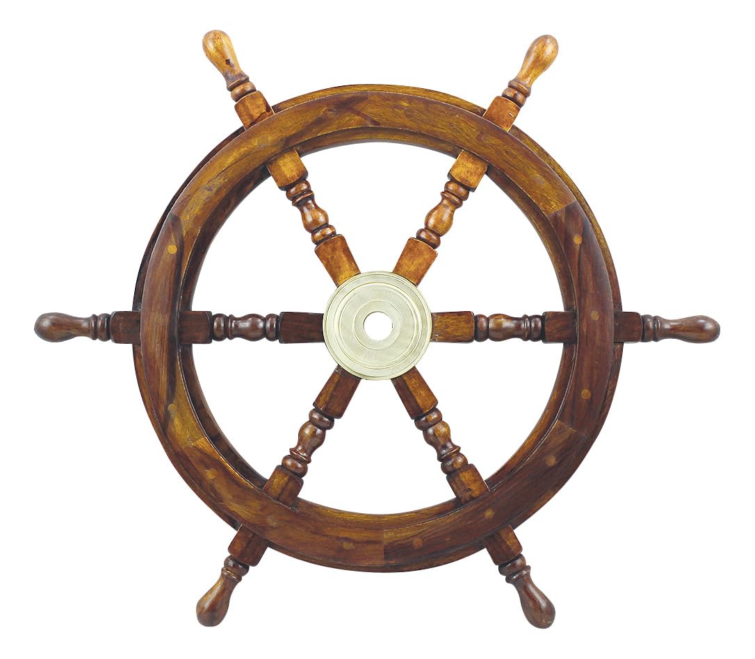 Steuerrad maritime Deko Holz mit Messingnabe Ø=60cm Sea-Club