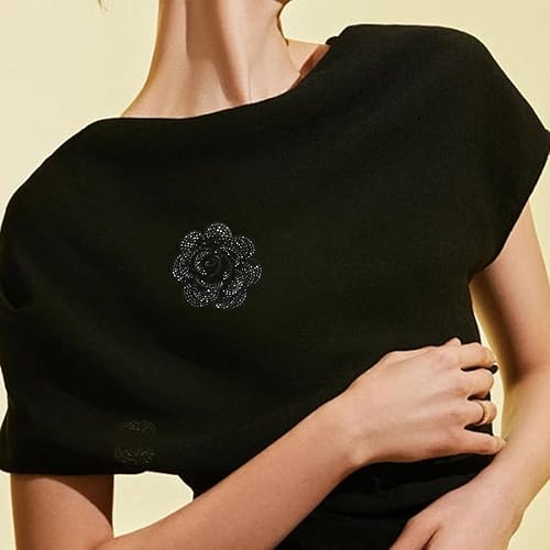 Miniatura 2 de Broche de flores de rosas con diamantes de imitación para mujer, elegantes broches de flores de camelia, broches de solapa vintage, broches de tela,