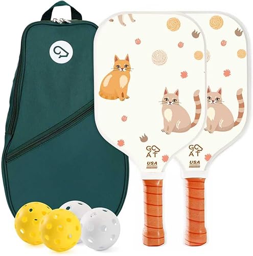 Miniatura 9 de Juego de 2 palas de pickleball Goat, incluye 4 bolas para interiores y exteriores y bolsa de viaje, juego de raquetas de pickleball de fibra de