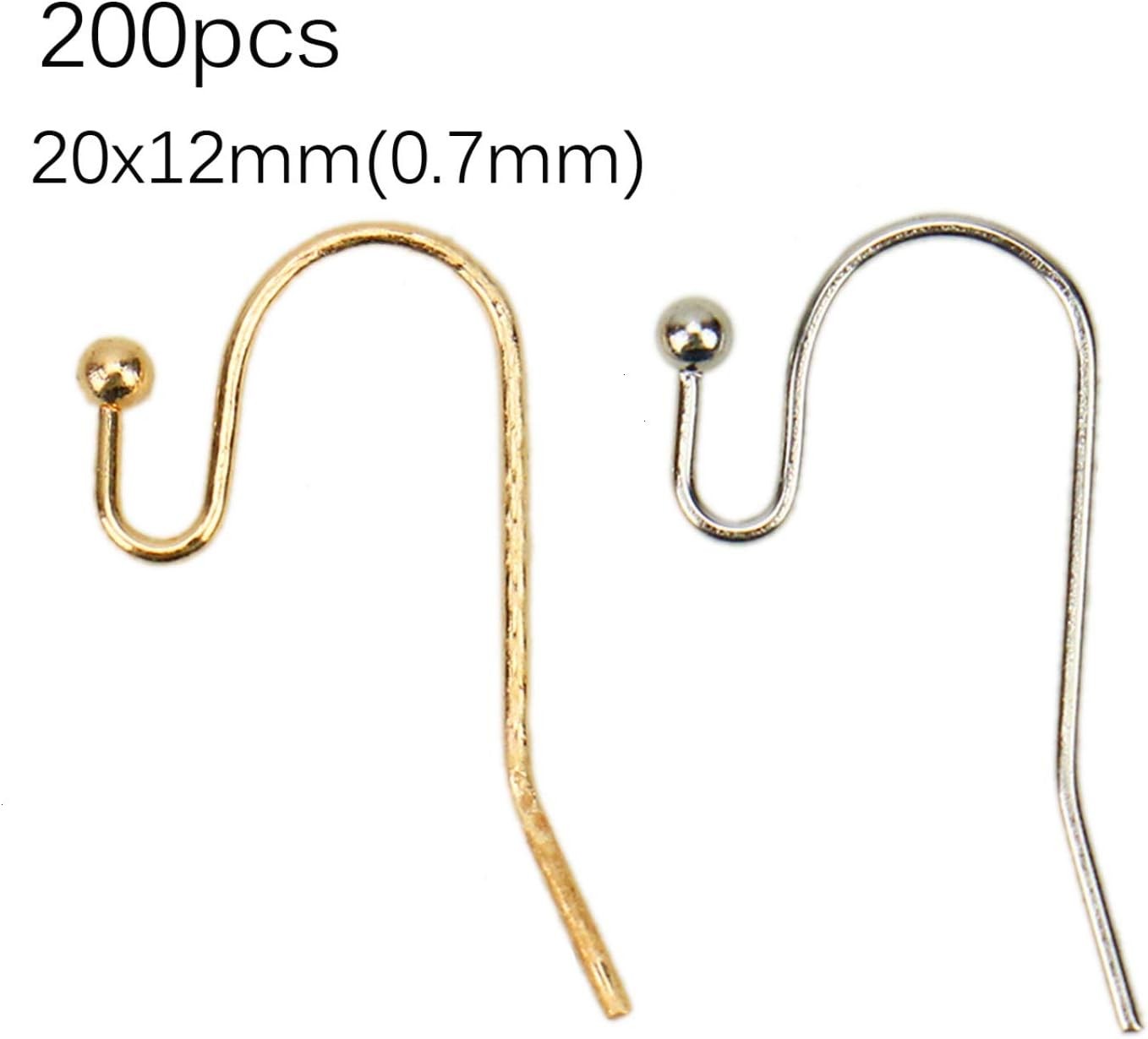 WSSROGY 200pcs Hypoallergenic Sterling Silver Ear Wire Ball Dot French Earring Hooks Connector 20x12mm/ Dangle Earwire (Wire ~21GA or 0.7mm) for Earrings Jewelry Making
