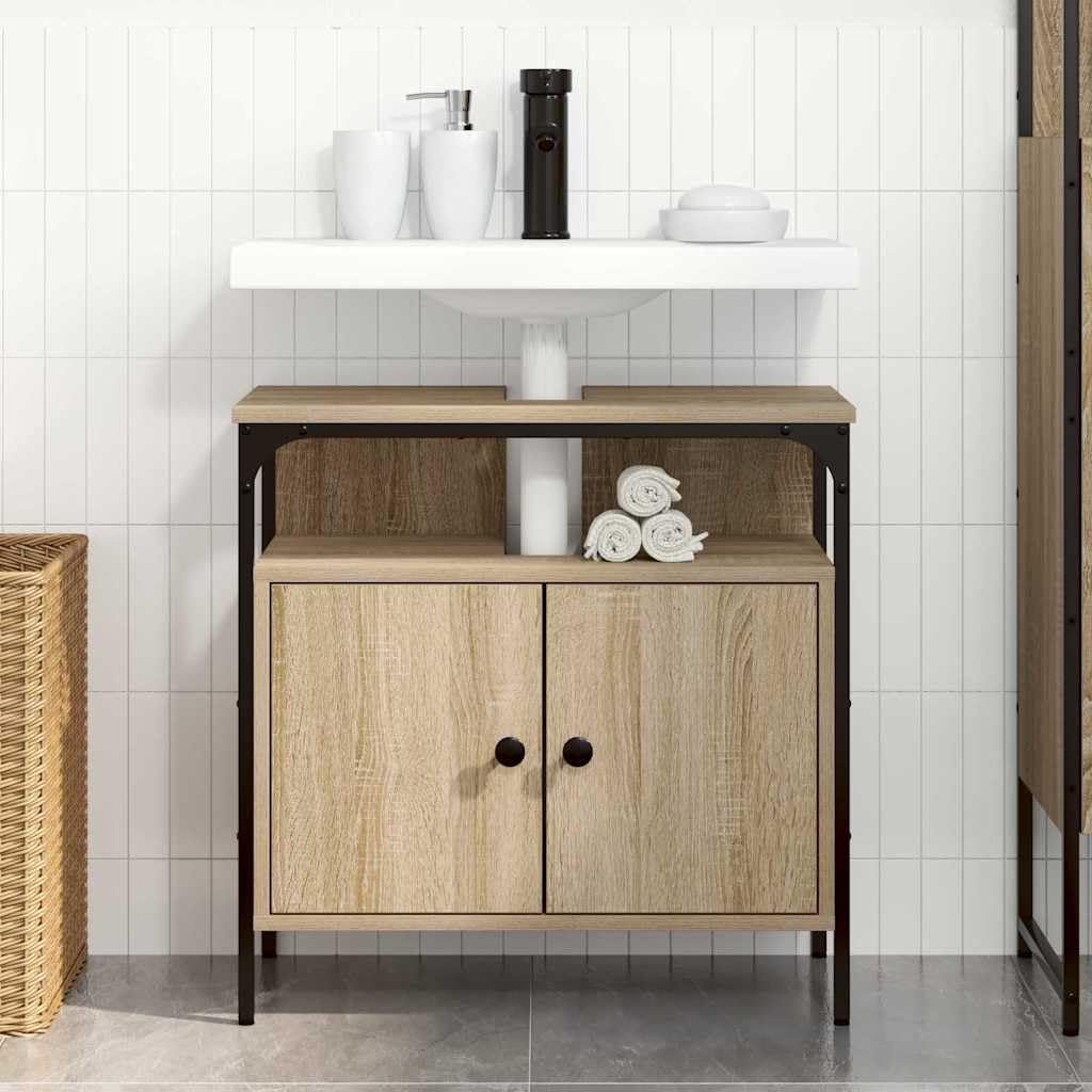 Mueble de baño con puerta beige 60 x 30 x 60 cm, material de madera, espacio de almacenamiento para lavabo, armario de baño con estante, cómoda para invitados, organizador para lavabo y cuarto