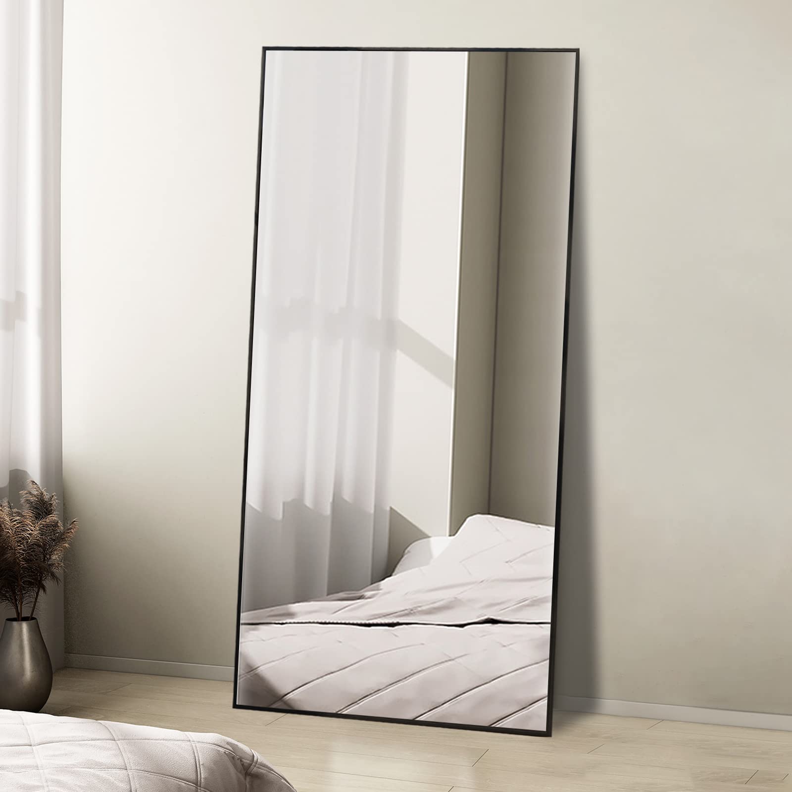 Koonmi Full Length Mirror 34"x76" Large Wall-Mounted Floor Body Mirror with Metal Frame Hanging or Leaning Vanity Mirror for Living Room and Bedroom, Black