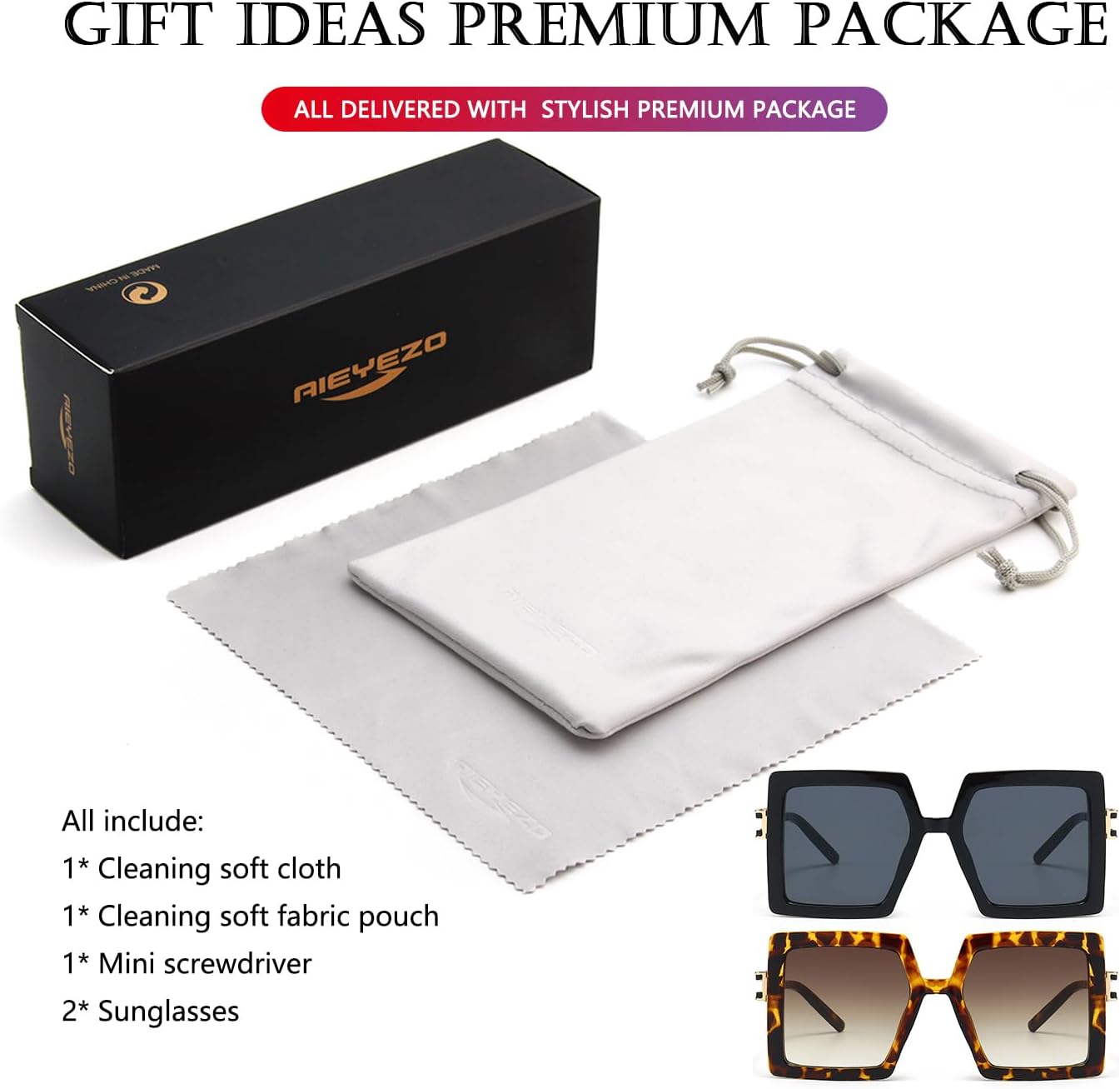 AIEYEZO Oversized Sunglasses for Women Square Fashion Big Large Frame Sun Glasses UV400 Protection
