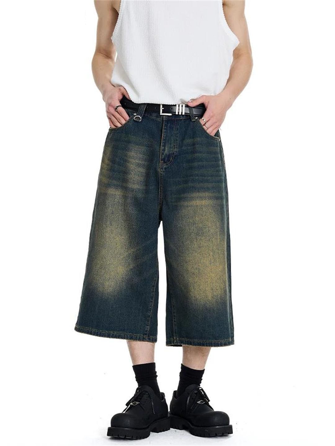 Damskie dżinsy w stylu vintage z wysokim stanem na co dzień luźne szorty z szerokimi nogawkami Street Denim szorty