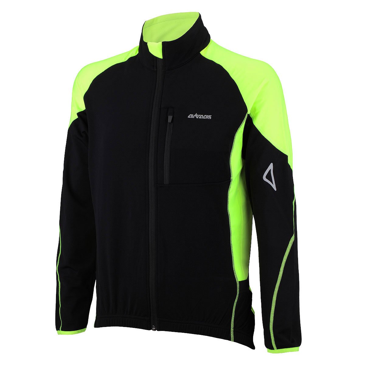 Airtracks - Maglia funzionale da ciclismo invernale a maniche lunghe Pro T/ tessuto termic/zip intera/traspirante/antivento/con fasce riflettenti