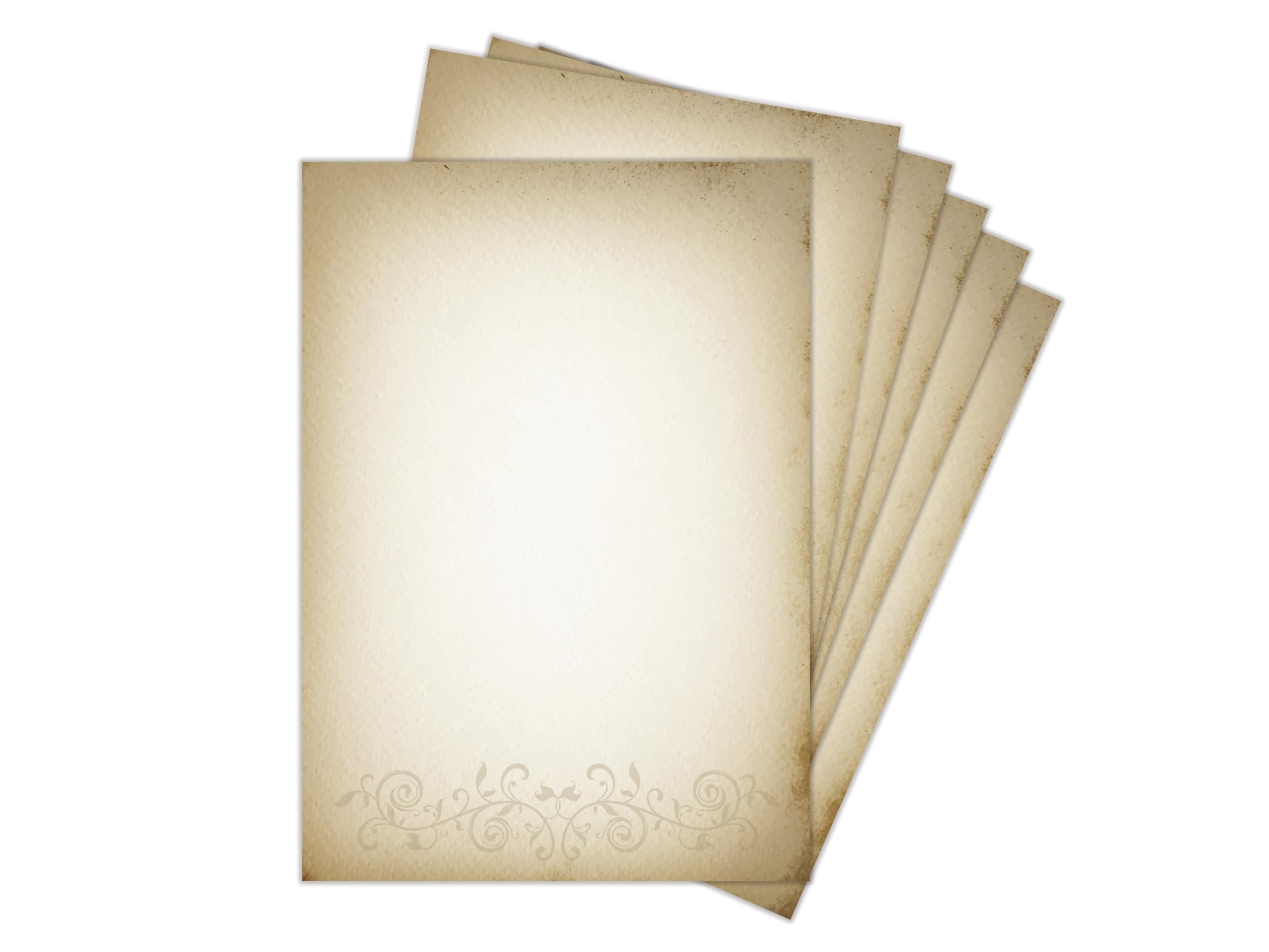 Briefpapier-Set 250 Druckerpapier DIN A4 + 250 Kuverts DIN-lang haftklebend Altes Papier vintage retro Mittelalter antiker Ornament beidseitig bedruckbar für Geburtstag Jubiläum Hochzeit Menükarte