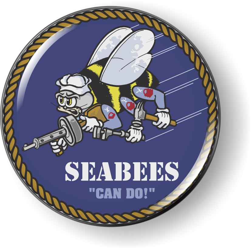 Image of BestLicensePlateFrames - U.S. Navy Seabees Naval Construction Battalions 3D Domed CAR Emblem Badge Sticker Flexible - Official U.S. Navy Licensed Product