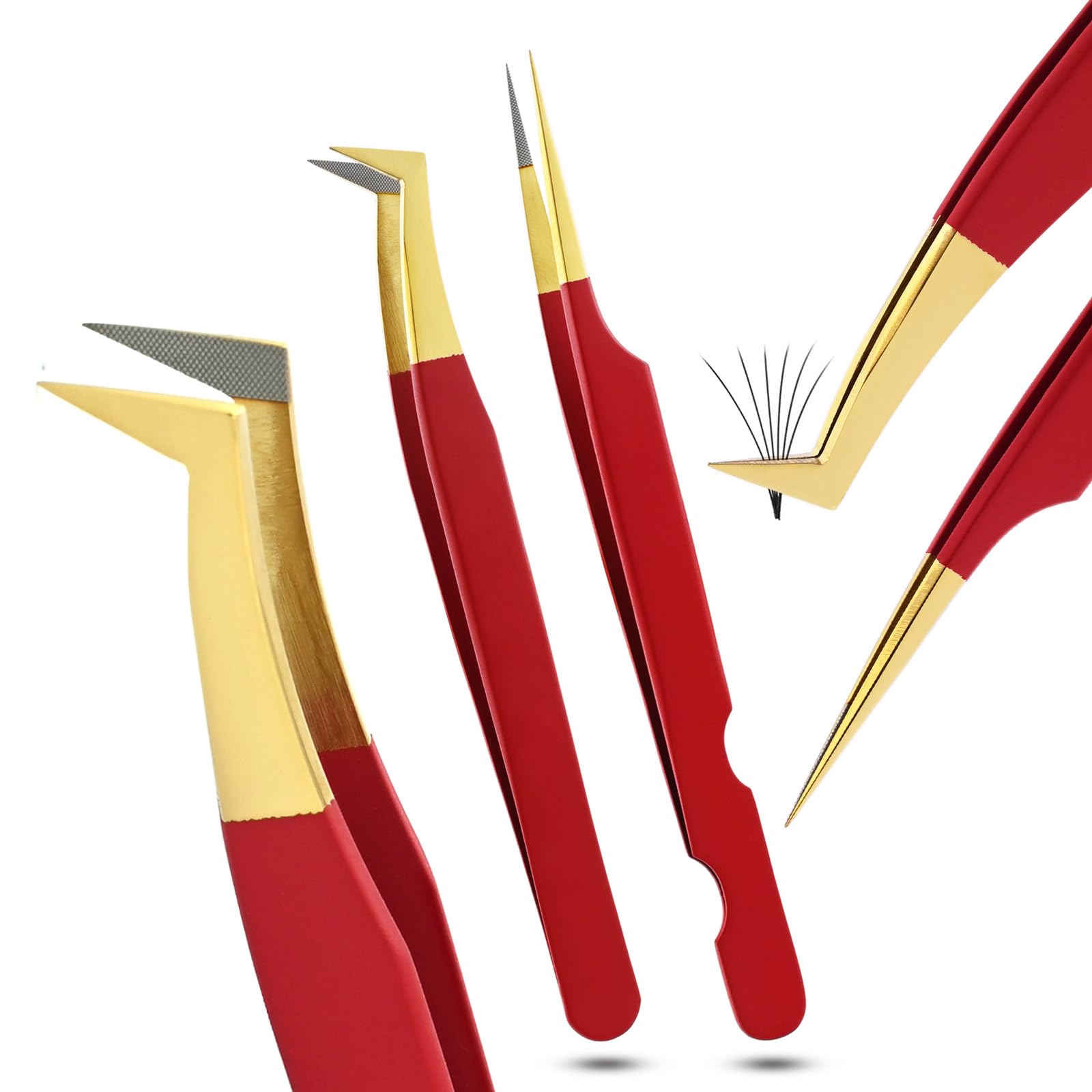 My Lash Tools Fiber Tip Lash Tweezers set for Eyelash Extensions Pro Tweezer for Volume Lashes Japanese Stainless Steel Mink Lashes Fan Making Mega Volume Boot Lashing Tweezers (Gold with Gold Tip)