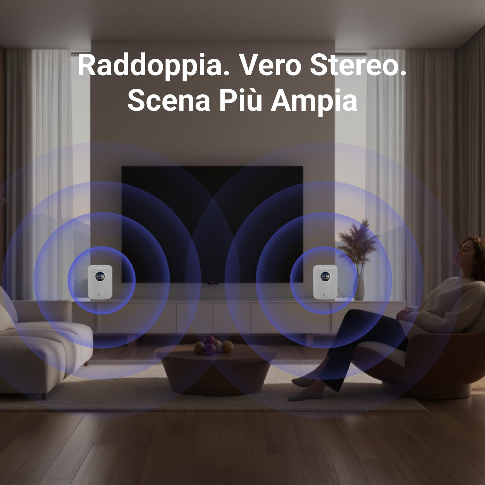 WiiM Sound altoparlante intelligente con display touch 1,8″, audio Hi-Res 24-bit/192 kHz, AI RoomFit™, 100 W, Wi-Fi 6E/Bluetooth 5.3, multi-room/stereo, telecomando incluso, Bianco