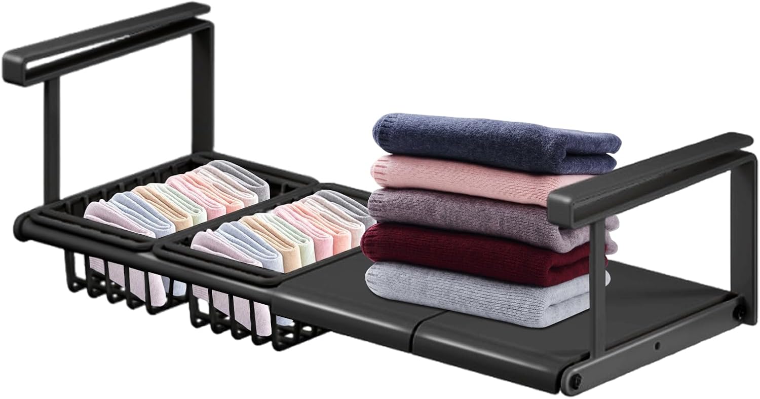 Under Cabinet Shelf | Extendable No-Drill Container,Under Shelf Storage Rack,for Home Wardrobe Kitchen Bathroom Pantry Closet Laundry Bedroom Rv Dorm