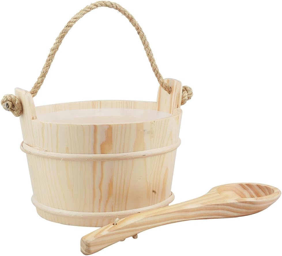 Handmade Sauna Wooden Bucket and Ladle with PE Plastic Liner Sauna Accessories
