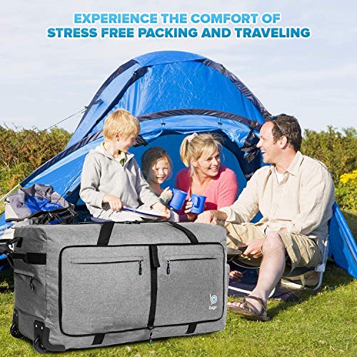 Wheeled Duffle Bag Luggage - 100L Large Rolling Duffel Bag 30 inch Folding Duffle Bag For Travel - Packable Duffle Bag With Rollers (Snow Gray)