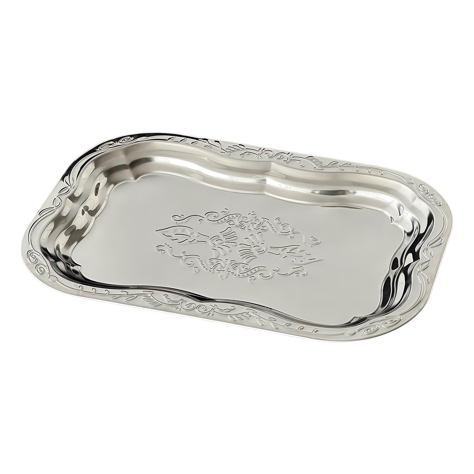 Metal Party Platter with Embossed Flowers for Snacks Appetizers Kitchen Serving Tray