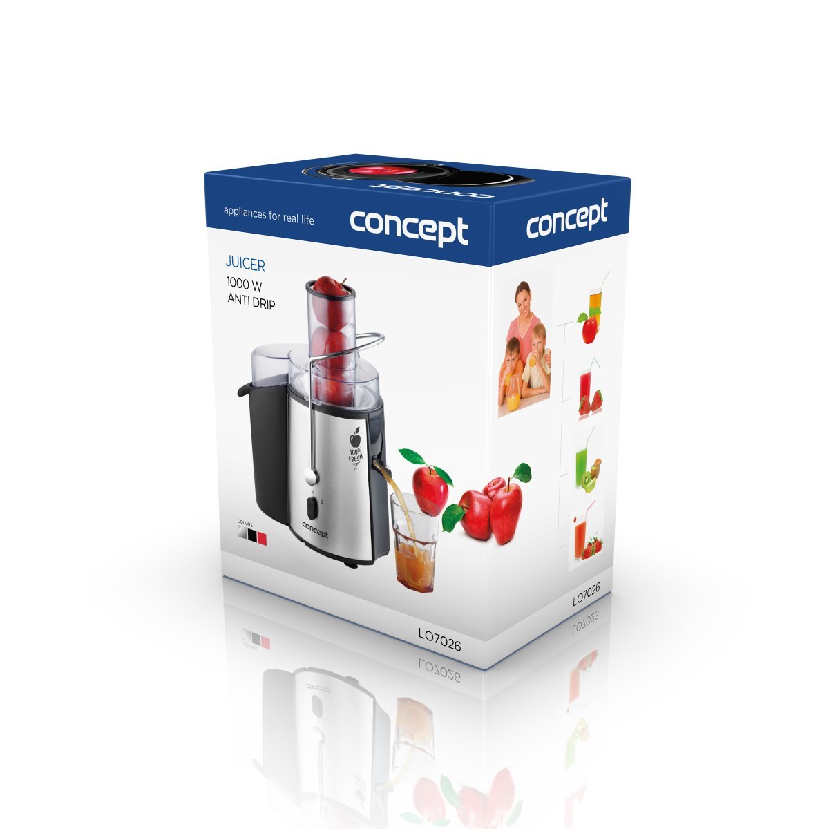 Concept Elettrodomestici LO7026 Centrifuga Fresh con Imboccatura, 1000 W, 1 Liter, Stainless Steel, 2 velocità, Argento