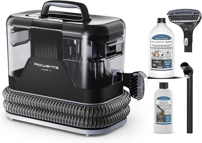 Rowenta Clean It – Aspirador de tapicerías con 2 botellas (250 ml + 1 L), elimina derrames y suciedad, 400 W, compacto y portátil, IN5014OM en oferta en Amazon