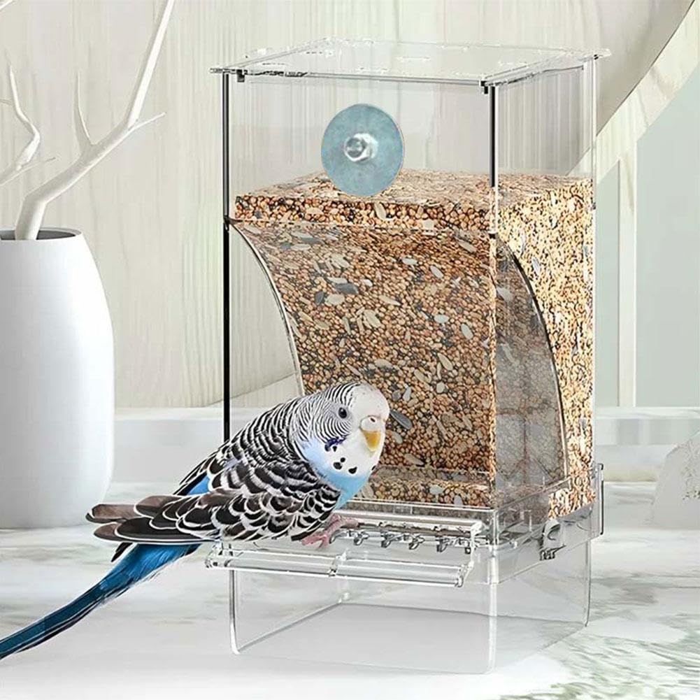 Comedero automático para pájaros transparente sin derrames, comedero acrílico transparente para loros, comedero para pájaros sin ensuciar para jaula, comedero antiderrames para loros, canarios,