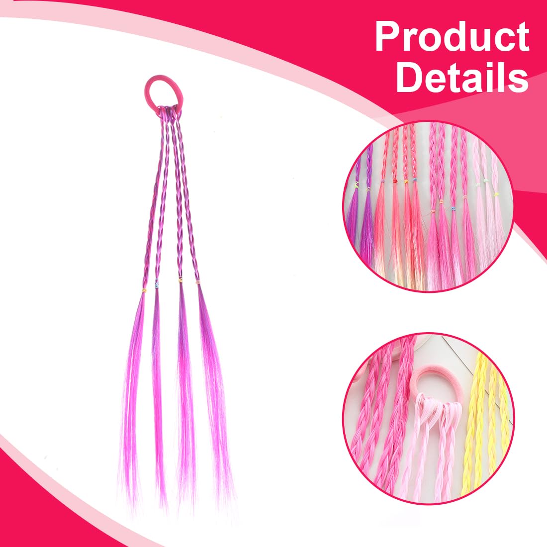 RAMGLYO 8 Pcs Multicolor Kids Rainbow Hair Extensions, 15.3'' Length, Clip-In, Braid Style - Image 3