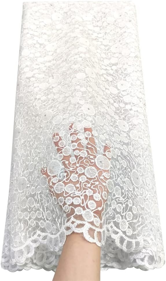 LadyQ African Net Lace Fabric - 5 Yards Bridal French Lace for Women - 033827