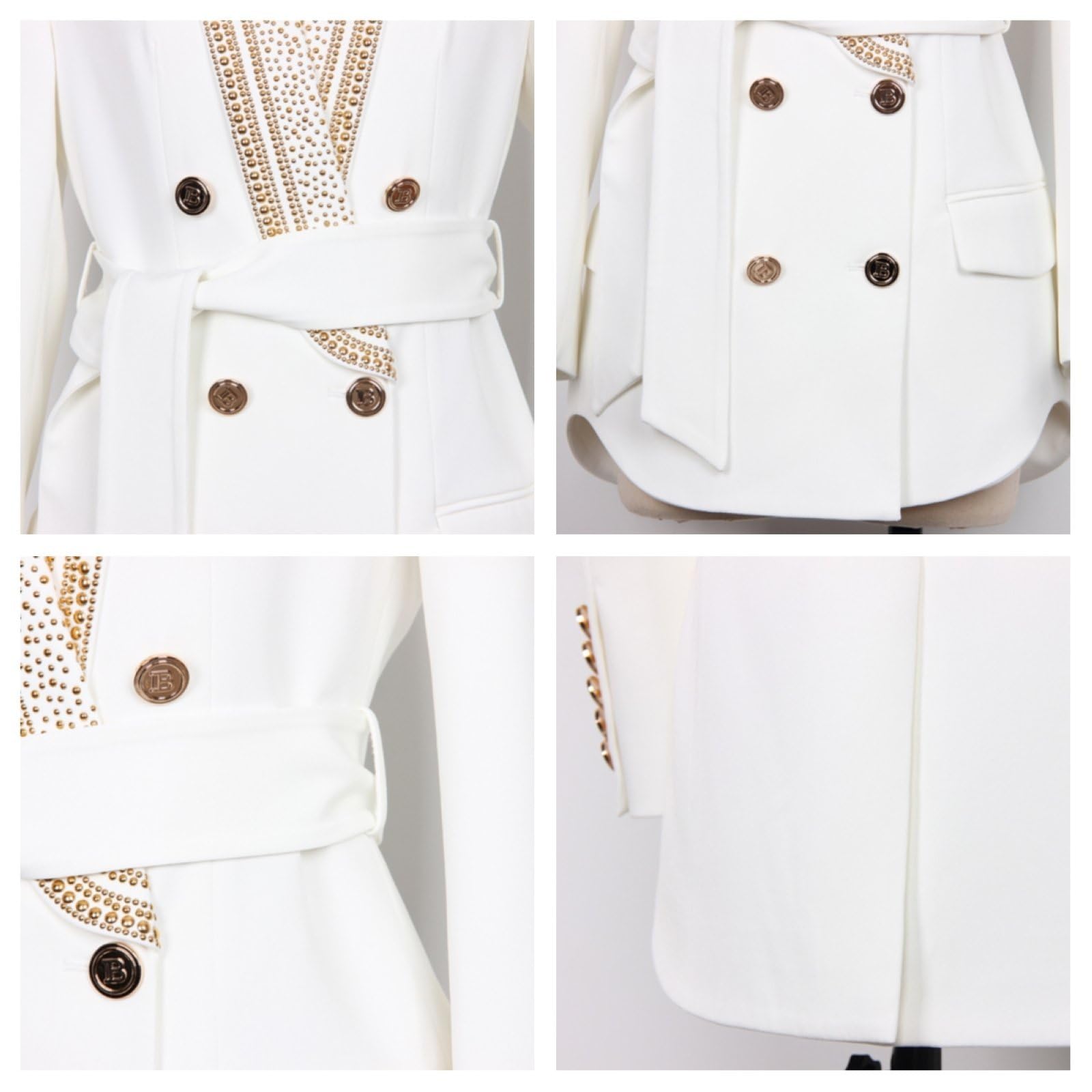 Giacca da Donna di Lusso Modello Blazer Doppiopetto Alla Moda con Strass Scintillanti Collo A Scialle e Cintura