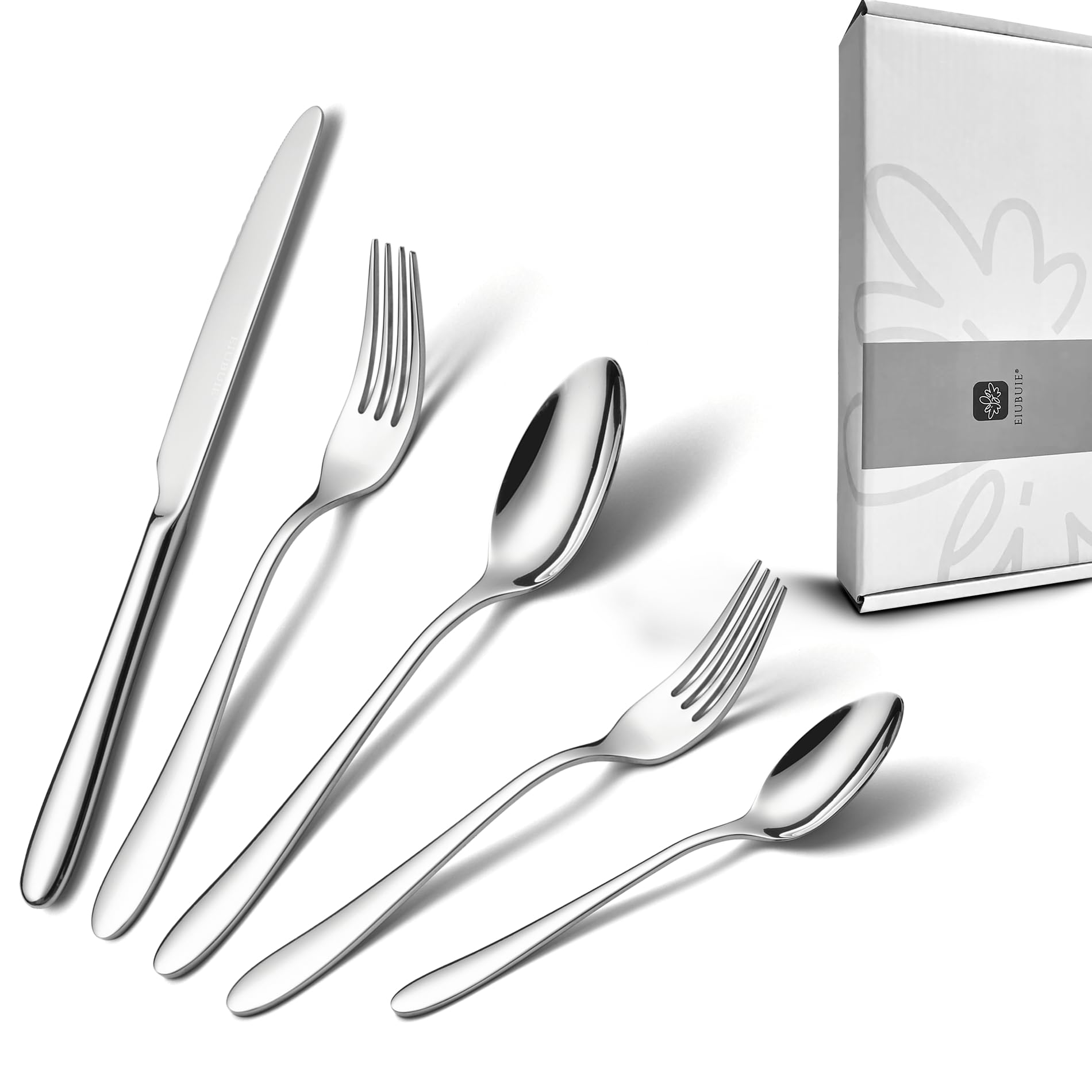 Silverware Set, EIUBUIE Flatware Set Service for 8 Stainless Steel Cutlery Set 40 Piece Include Upgraded Knife Spoon Fork Mirror Polished, Dishwasher Safe