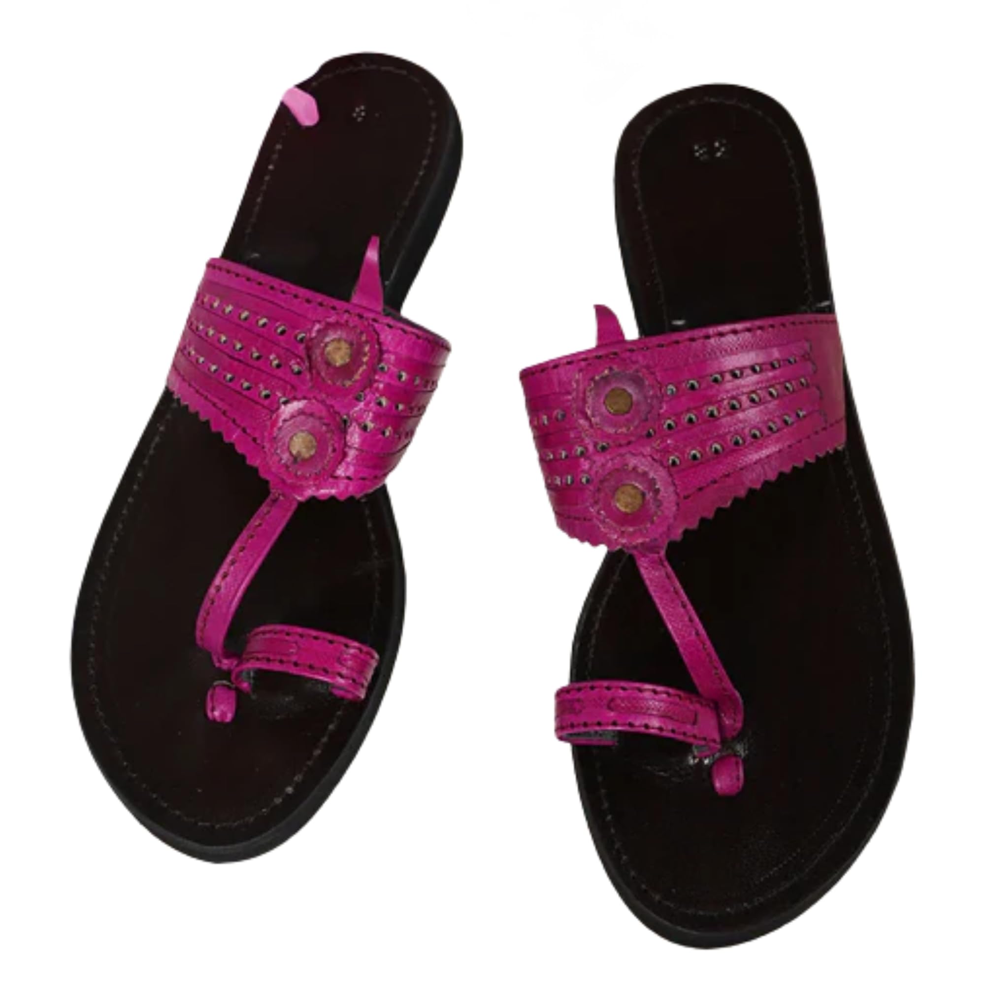 Pink Kolhapuri Sandals for Women, Open Toe Flat Ethnic Footwear with Slip On Design and Textured Upper-picture-33